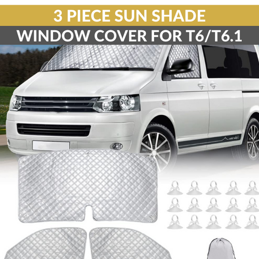 Front & Side Window Covers for VW T5 T6- 3 Piece Sunshade Windscreen Protection Set, Internal Thermal Blind For Winter